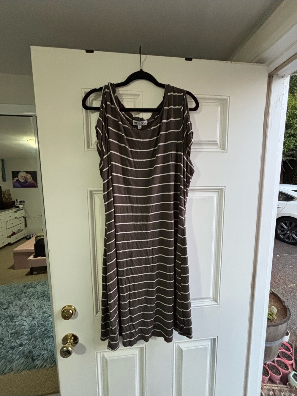 Green and white striped dress with peek hole shoulders